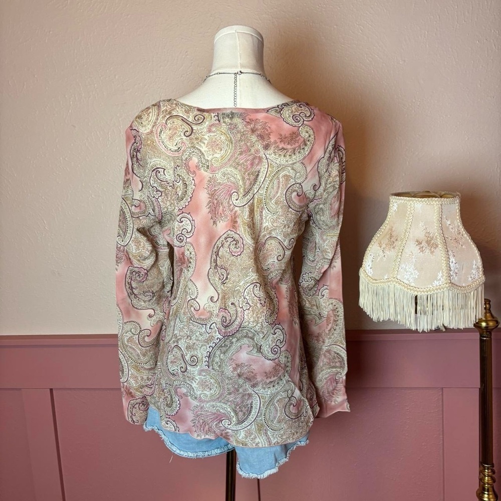 vtg y2k cottage fairy paisley blouse heartsoul sz large pink cream - Picture 5 of 9
